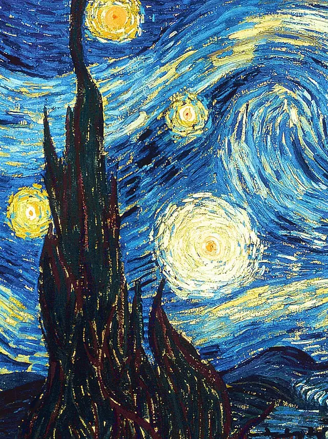 El ciprés y el cielo en remolino de La noche estrellada de Van Gogh